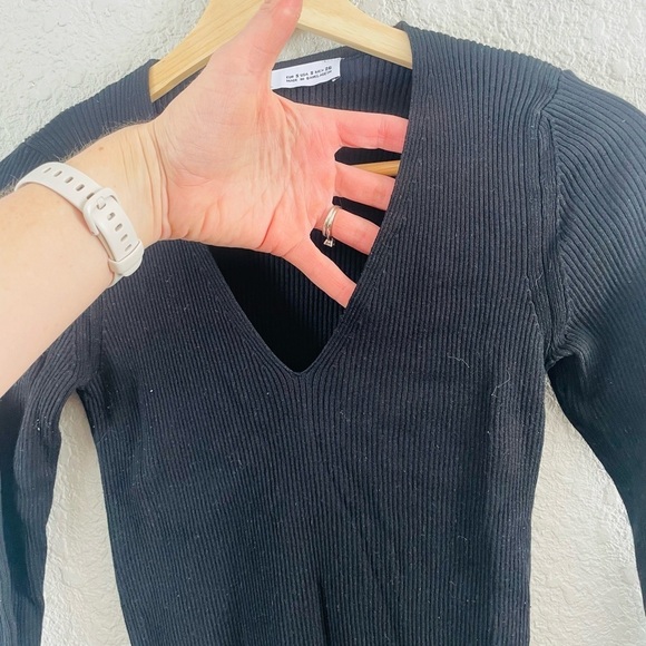 Zara Black V-Neck Ribbed Fitted Midi Dress - Picture 2 of 8